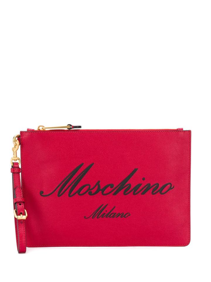 Moschino Logo Zipped Clutch - Red