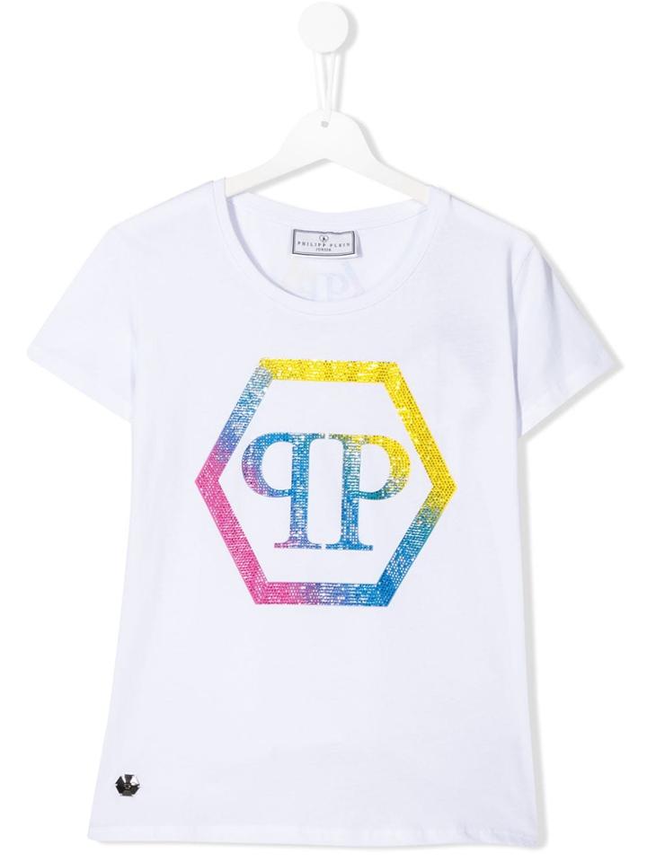 Philipp Plein Junior Crystal Logo T-shirt - White