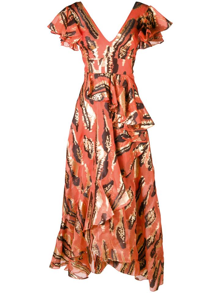 Temperley London V-neck Ruffle Sleeve Dress - Yellow & Orange
