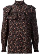 Saint Laurent Paisley Print Ruffle Blouse, Women's, Size: 42, Black, Silk