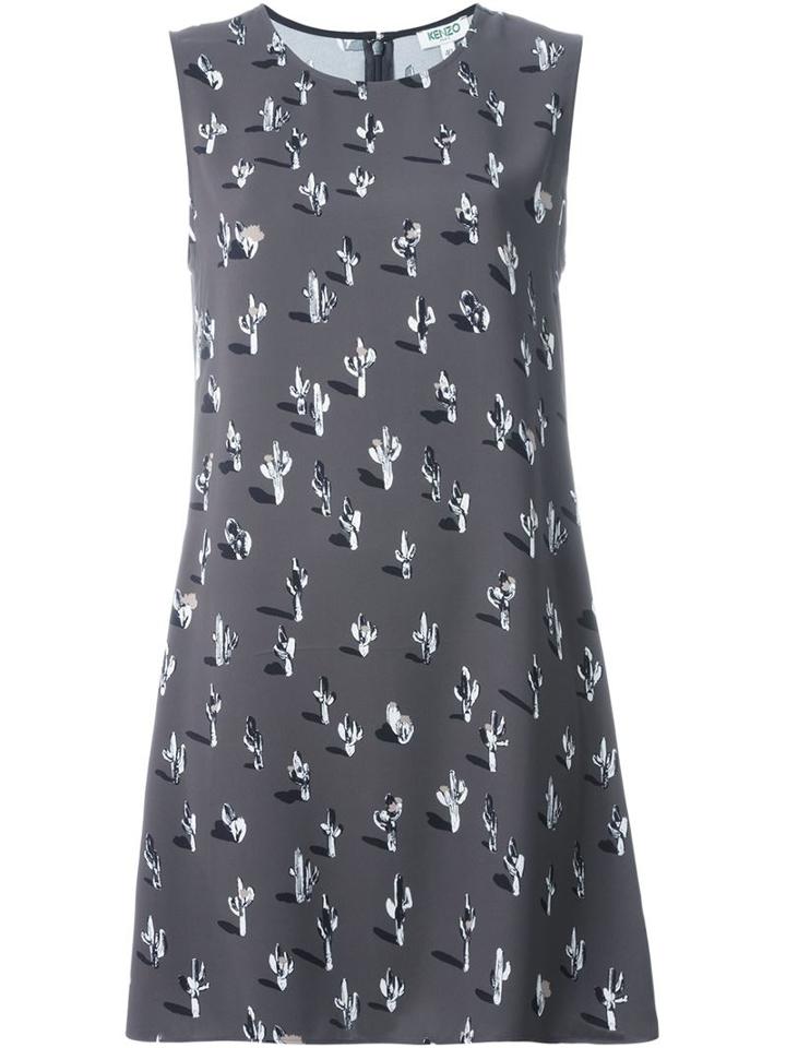Kenzo Cactus Print Dress, Women's, Size: 40, Grey, Polyester
