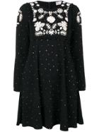 Red Valentino Embroidered Knit Dress - Black