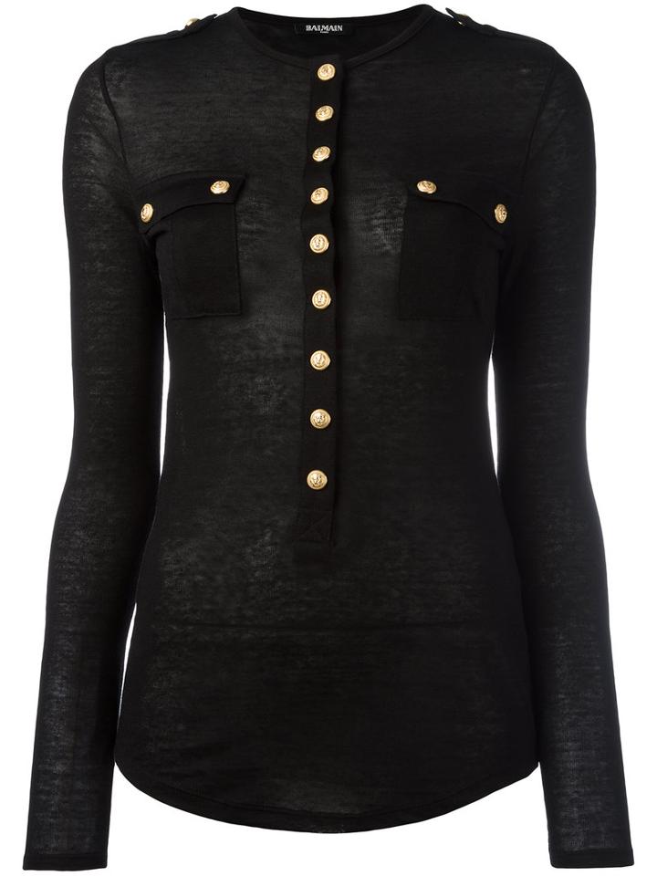 Balmain Manica Lunga Top, Women's, Size: 38, Black, Linen/flax/viscose