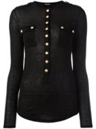 Balmain Manica Lunga Top, Women's, Size: 38, Black, Linen/flax/viscose