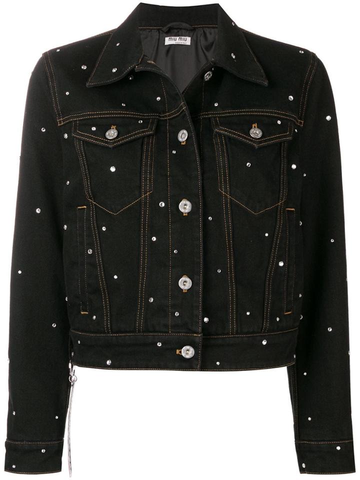 Miu Miu Crystal Embellished Denim Ajcket - Black