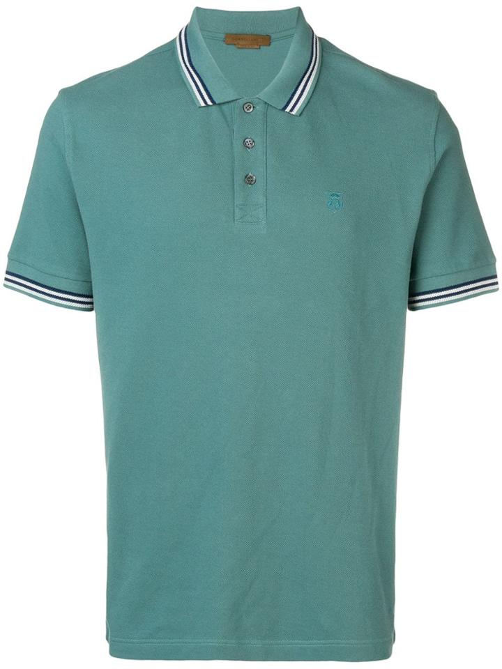 Corneliani Striped Collar Polo Shirt - Green