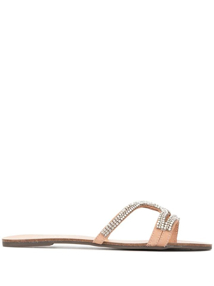 Schutz Embellished Slippers - Brown