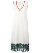 Mm6 Maison Margiela - Lace Hem V-neck Dress - Women - Cotton/polyamide/viscose - Xs, Women's, White, Cotton/polyamide/viscose