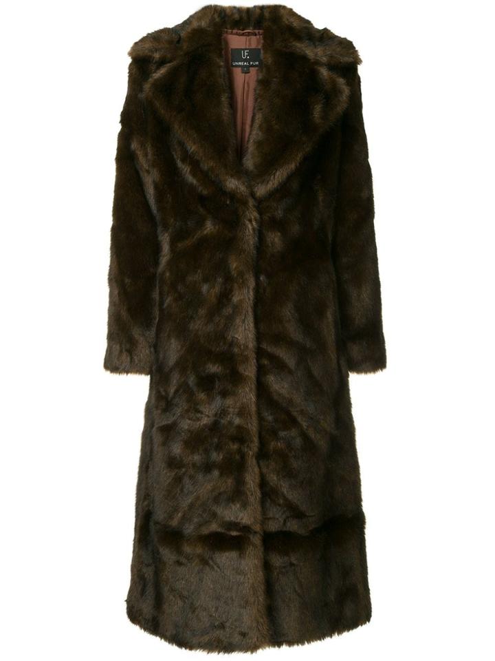 Unreal Fur Long Mac Coat - Brown