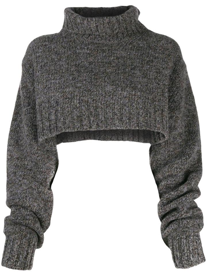 Y's Cropped Roll Neck Jumper - Grey