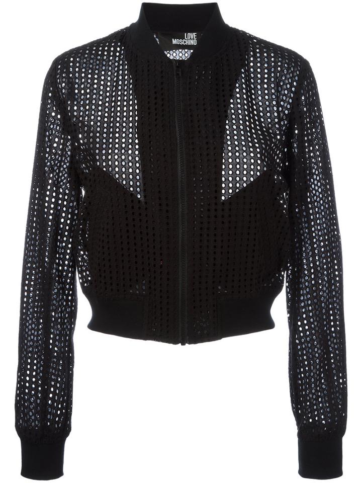 Love Moschino Perforated Bomber Jacket, Women's, Size: 42, Black, Cotton