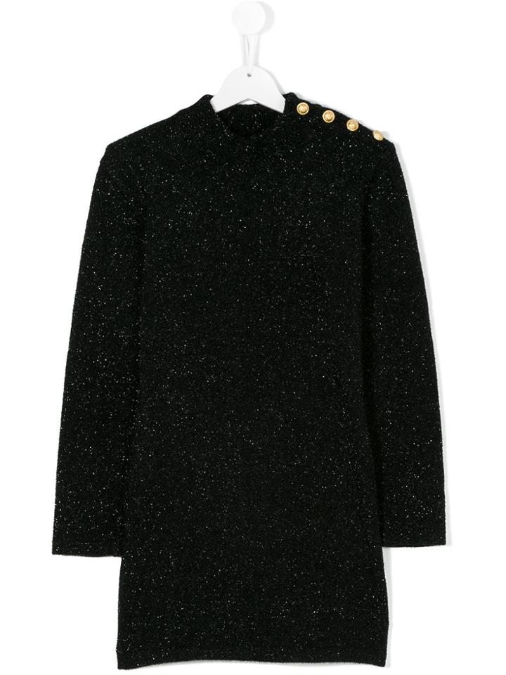 Balmain Kids Buttoned Shoulder Dress - Black