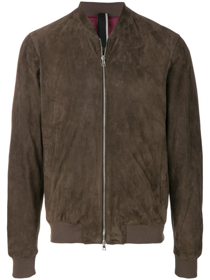 Low Brand Leather Bomber Jacket - Brown