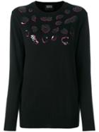Markus Lupfer Sequin Lips Sweater, Women's, Size: Medium, Black, Wool