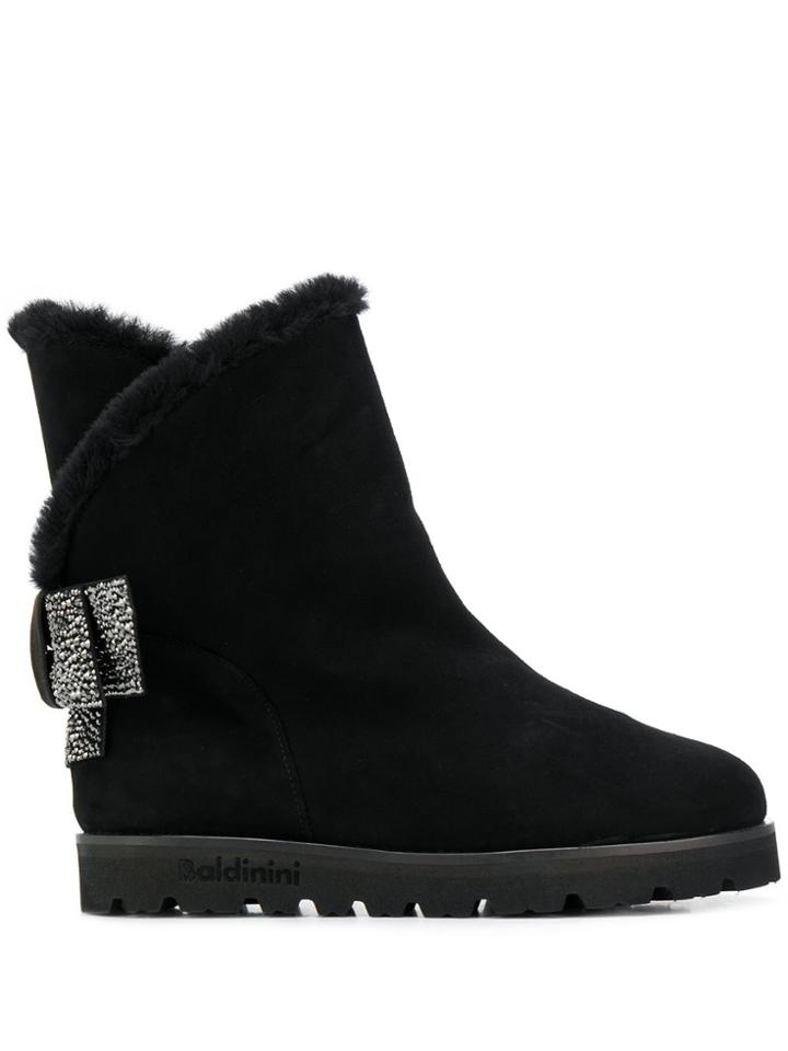 Baldinini Crystal Embellished Suede Boots - Black