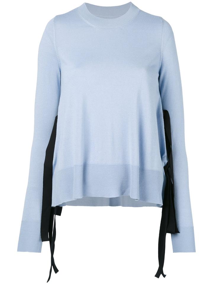Mm6 Maison Margiela - Lace Up Detail Sweater - Women - Viscose/wool - Xs, Blue, Viscose/wool