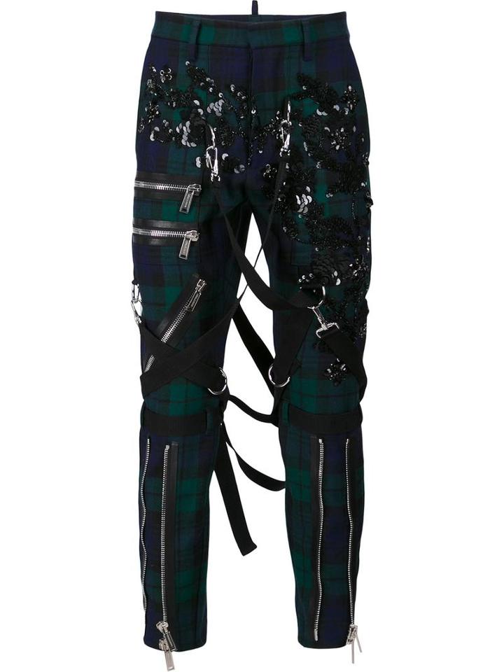 Dsquared2 Zip Detail Sequinned Trousers, Men's, Size: 48, Green, Cotton/wool/calf Leather/glass