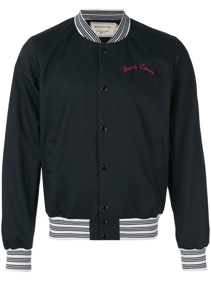 Maison Kitsuné - Embroidered Classic Bomber Jacket - Men - Cotton - Xl, Blue, Cotton