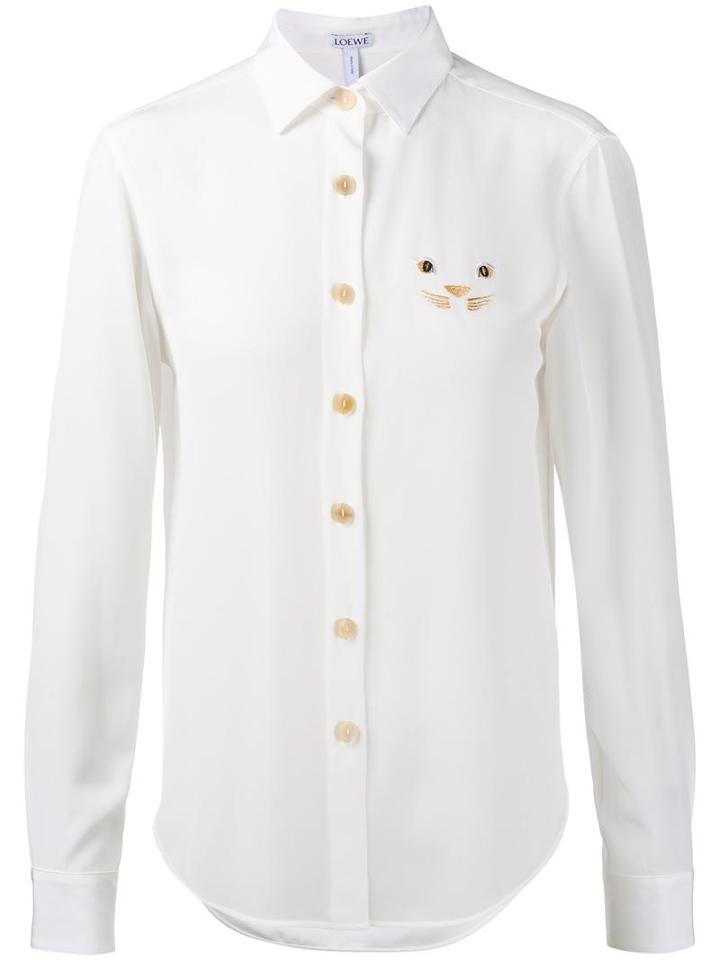Loewe Cat Embroidered Blouse, Women's, Size: 38, White, Silk