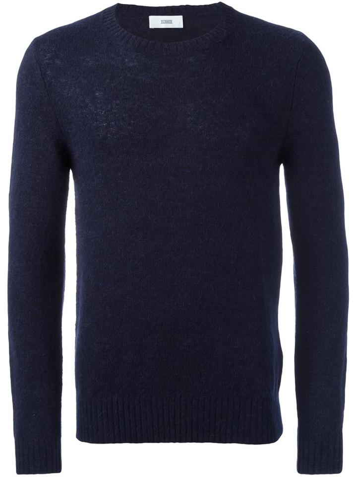 Closed Knitted Crew Neck Sweater, Men's, Size: Large, Blue, Nylon/wool/alpaca