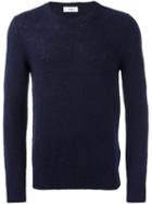 Closed Knitted Crew Neck Sweater, Men's, Size: Large, Blue, Nylon/wool/alpaca