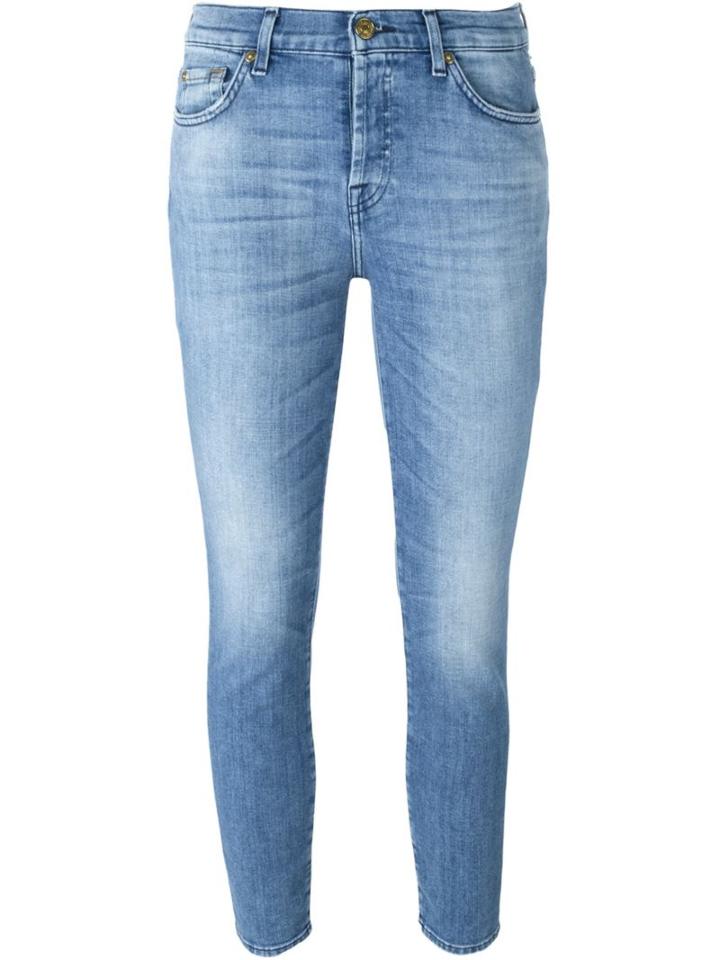 7 For All Mankind Cropped Skinny Jeans, Women's, Size: 29, Blue, Cotton/polyester/spandex/elastane