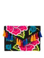 Carolina Herrera Floral Embroidered Tassel Clutch - Black