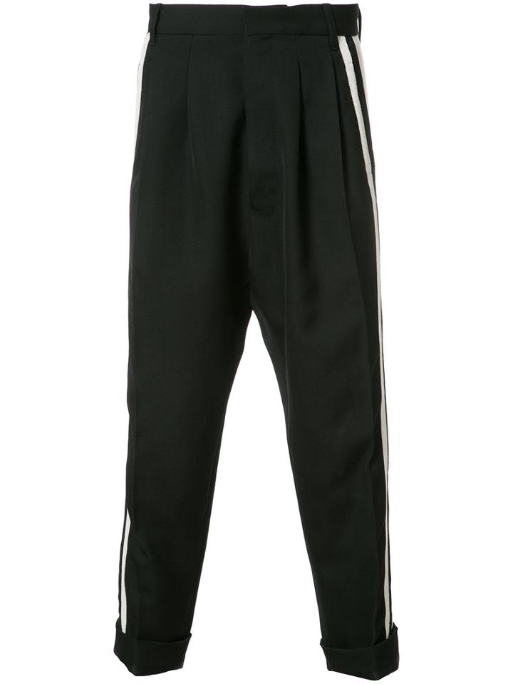 Haider Ackermann Drop-crotch Pleated Cropped Trousers, Men's, Size: 46, Black, Wool