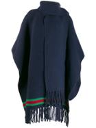 Gucci Chunky Knit Stripe Detail Poncho - Blue