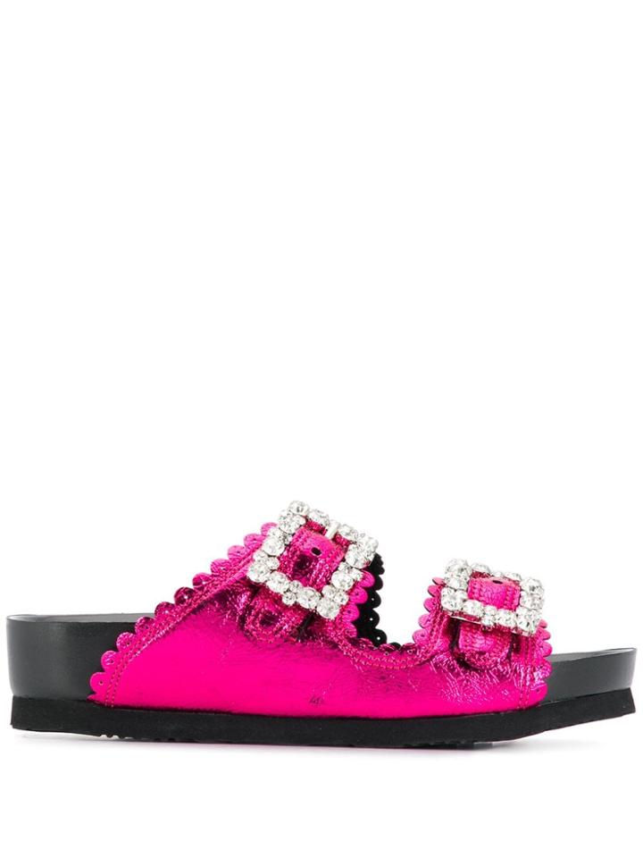 Suecomma Bonnie Crystal Buckle Metallic Sandals - Pink