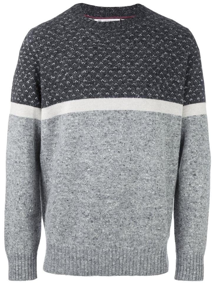 Brunello Cucinelli Tricolour Pullover, Men's, Size: 54, Grey, Virgin Wool/cashmere/polyamide