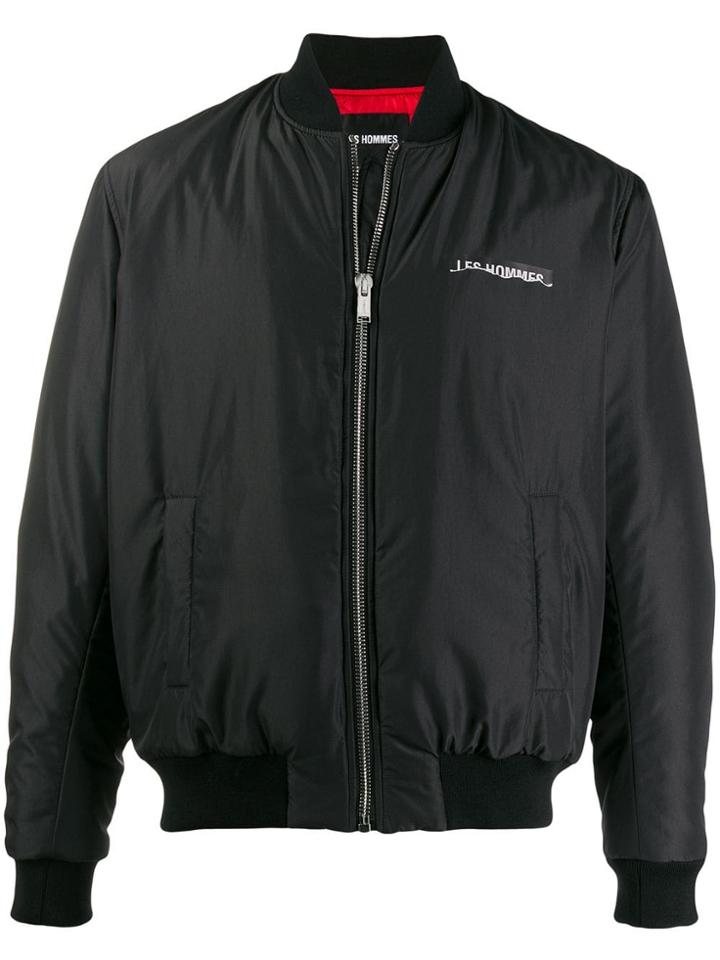 Les Hommes Logo Patch Bomber Jacket - Black