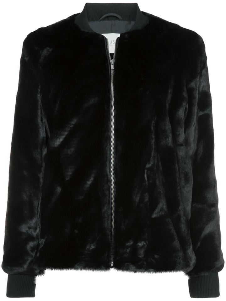 Just Female Faux Fur Bomber Jacket - Black