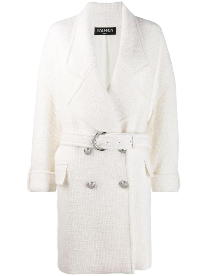 Balmain Large Belted Coat - White