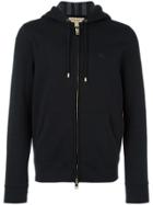 Burberry Logo Embroidered Zipped Hoodie - Black