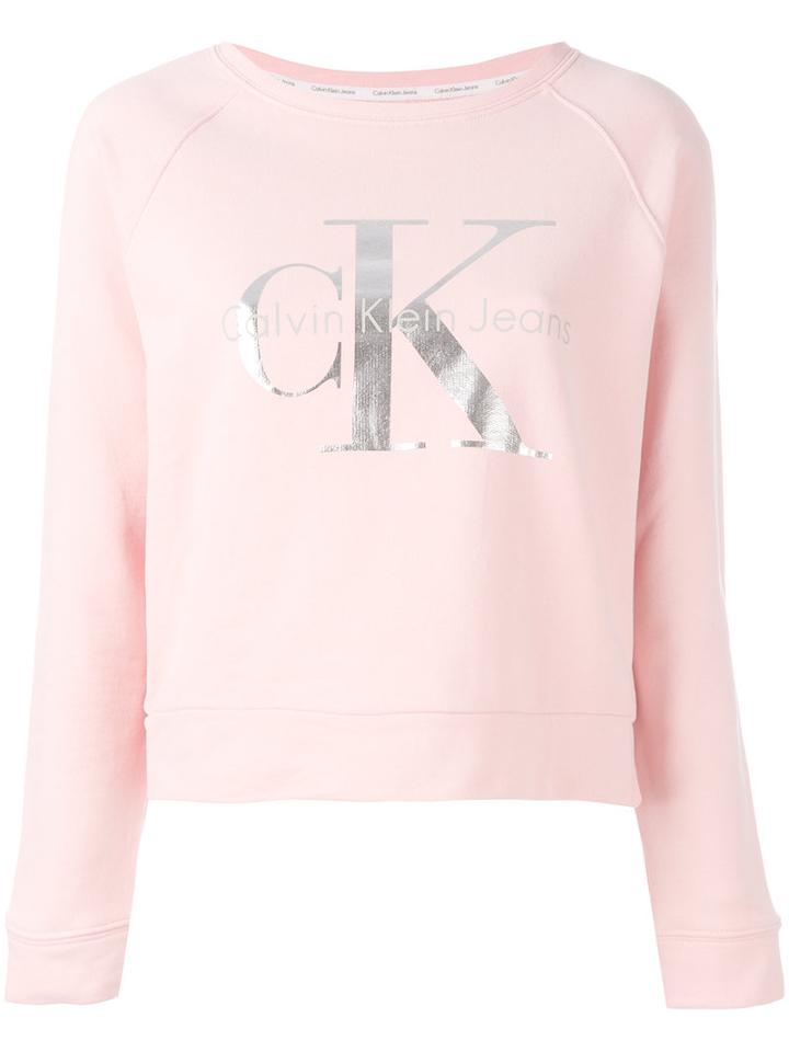 Calvin Klein Jeans Logo Print Sweatshirt, Women's, Size: Small, Pink/purple, Cotton