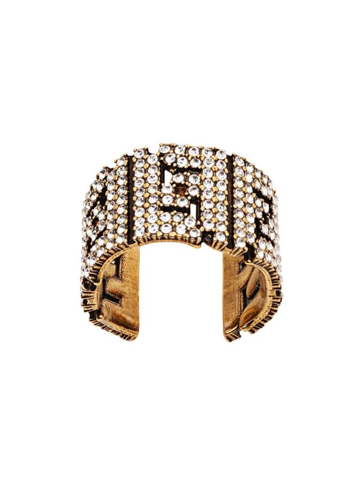 Fendi Ff Crystal Embellished Ring - F192u-dark Burattato Gold+