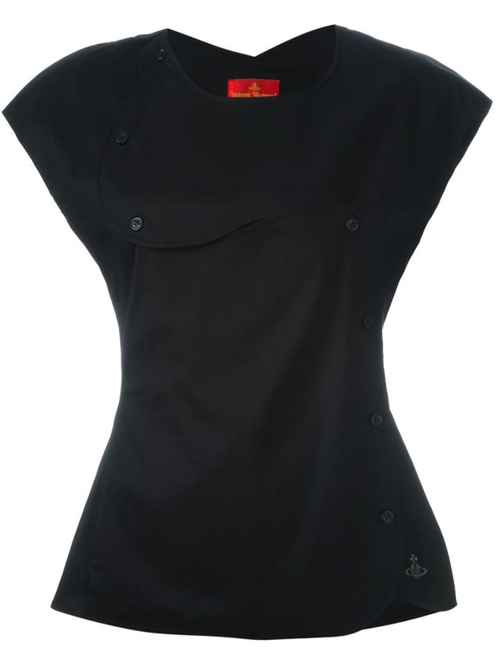 Vivienne Westwood Red Label Asymmetric Button Fitted Top, Women's, Size: 44, Black, Cotton/polyamide/spandex/elastane