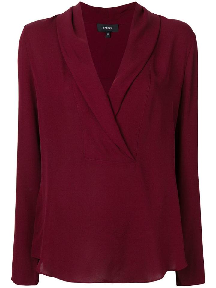 Theory Deep V Neck Blouse - Red