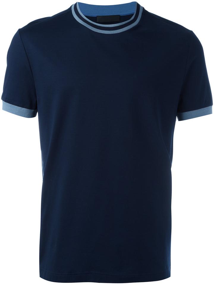 Prada Contrast Detail T-shirt, Men's, Size: Xl, Blue, Cotton/spandex/elastane
