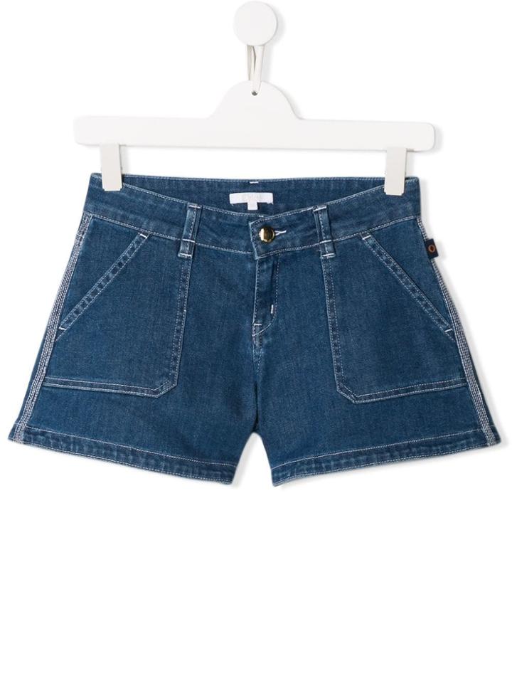 Chloé Kids Teen Stitch Detail Denim Shorts - Blue