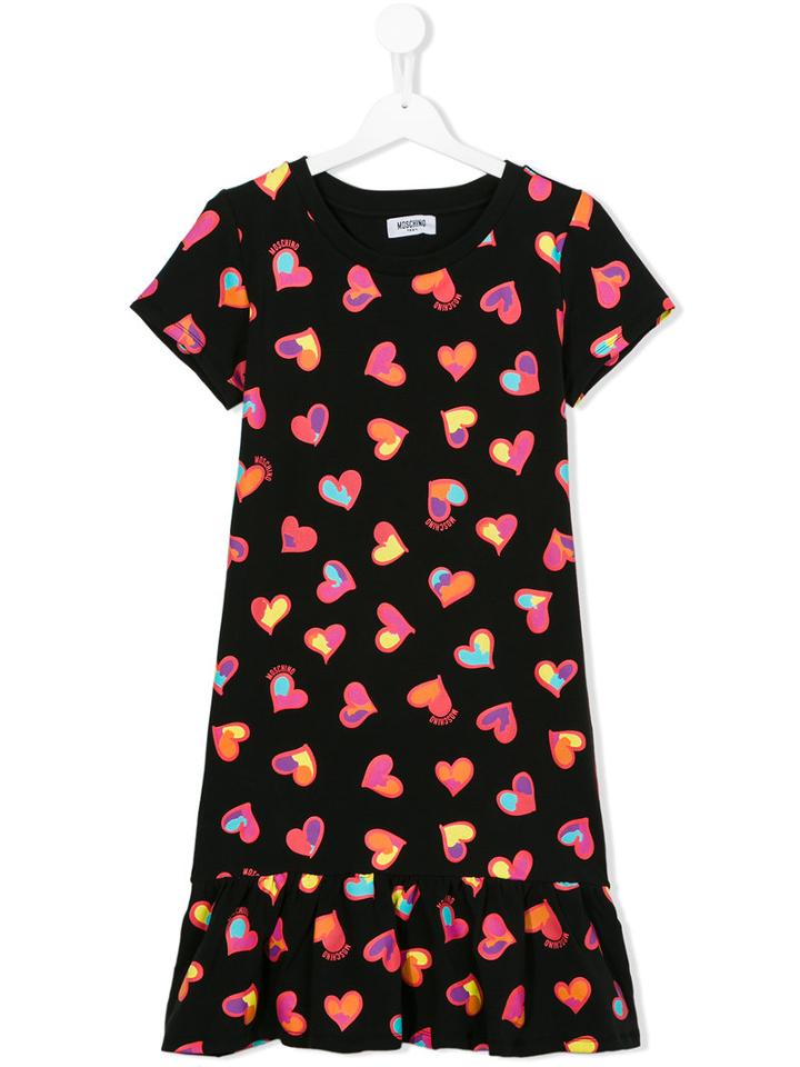 Moschino Kids Heart Print Dress, Girl's, Size: 14 Yrs, Black