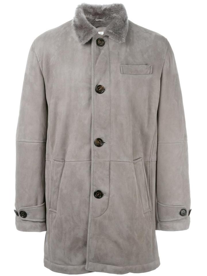 Brunello Cucinelli Buttoned Short Coat, Men's, Size: Xl, Grey, Cotton/artificial Fur/chamois Leather
