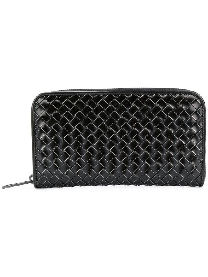 Bottega Veneta Nero Metal Brush Calf Zip-around Wallet - Black