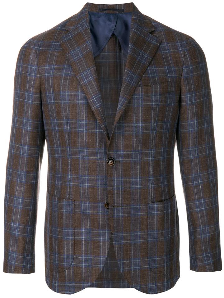 Barba Checked Button Blazer - Brown