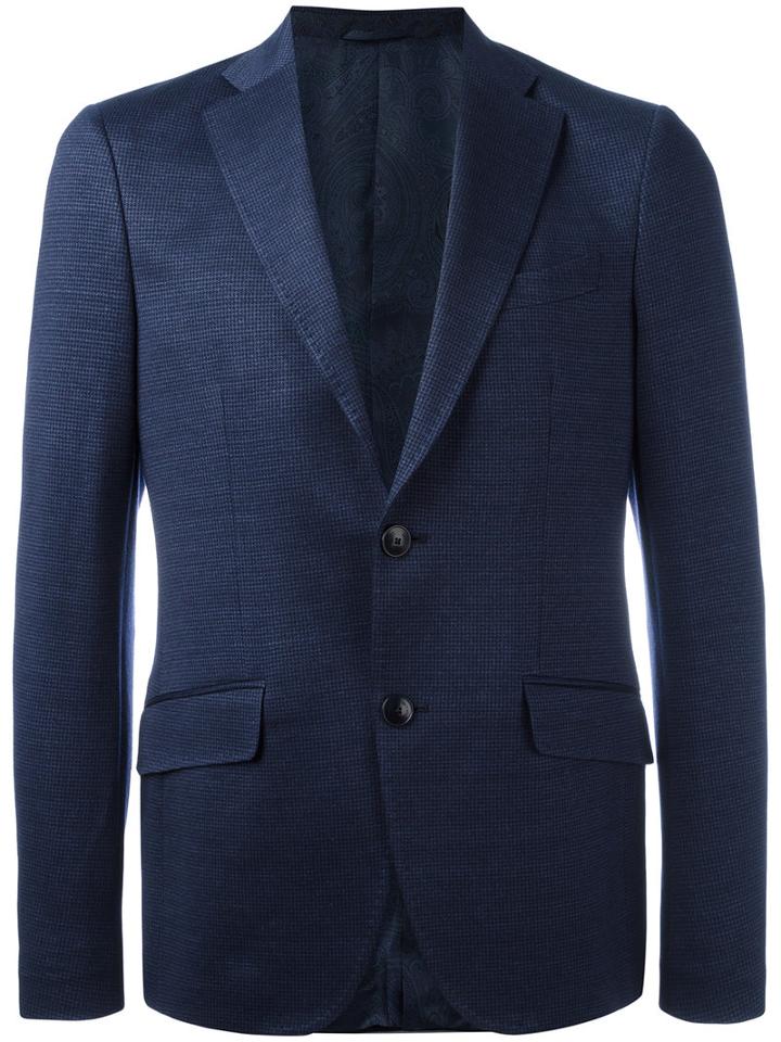 Etro Two Button Blazer, Men's, Size: 52, Blue, Linen/flax/polyamide/cashmere/cupro