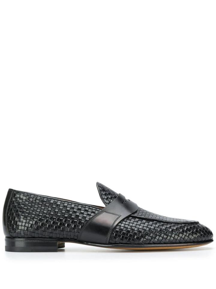 Santoni Woven Penny Loafers - Black