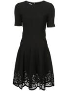 Oscar De La Renta Short Sleeved Embellished Flared Dress - Black