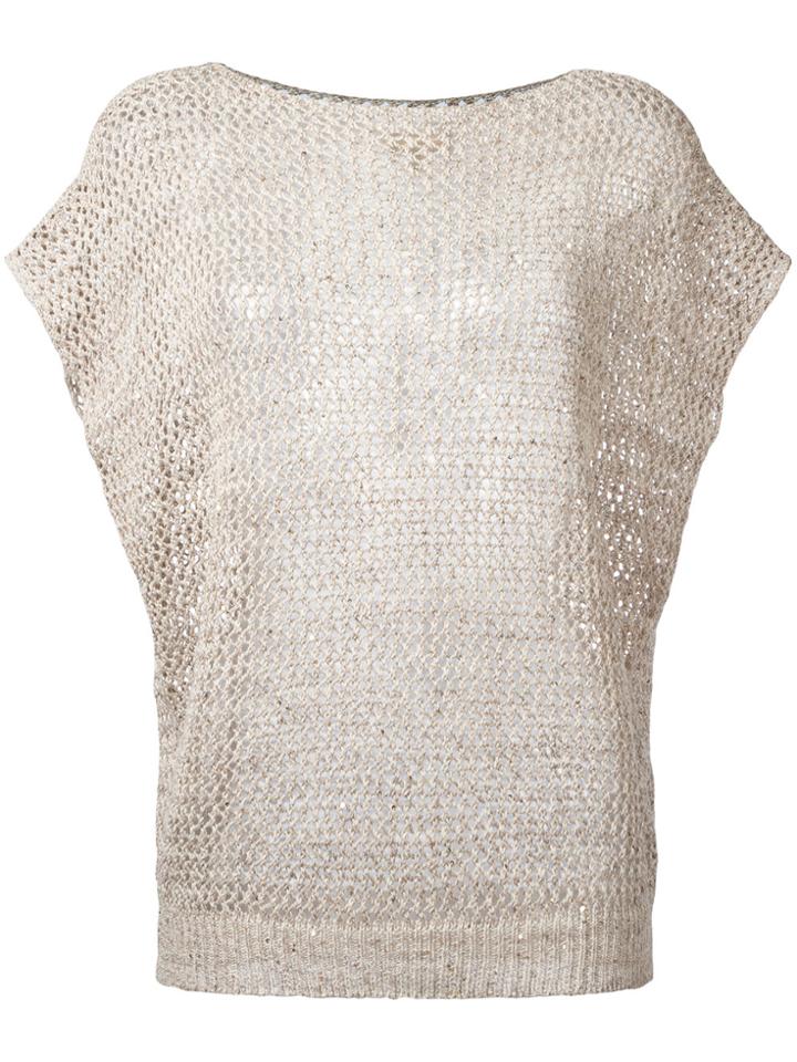 Fay Open Knit Cap Sleeve Top - Nude & Neutrals