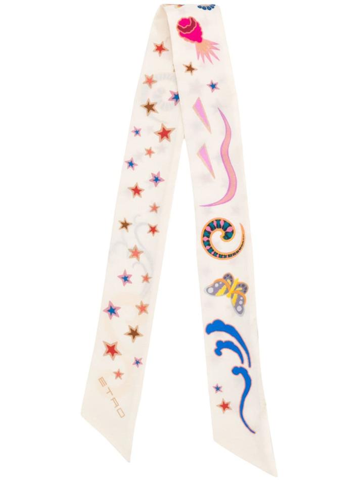 Etro Printed Slim Scarf - White